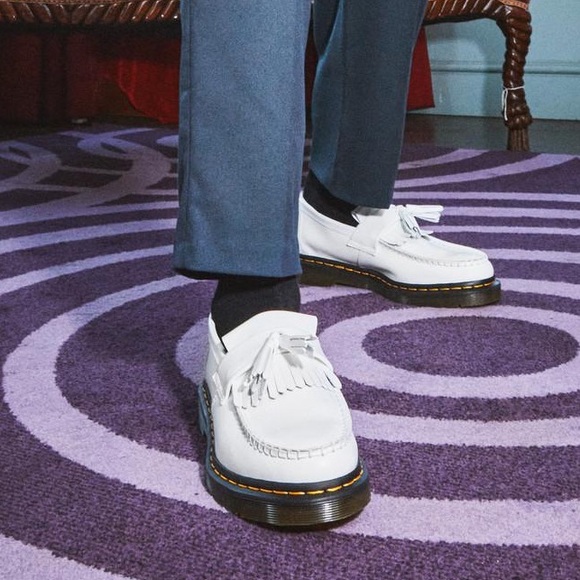 DR MARTENS ADRIAN YELLOW STITCH LEATHER TASSEL LOAFERS WHITE SMOOTH LEATHER - Picture 3 of 8